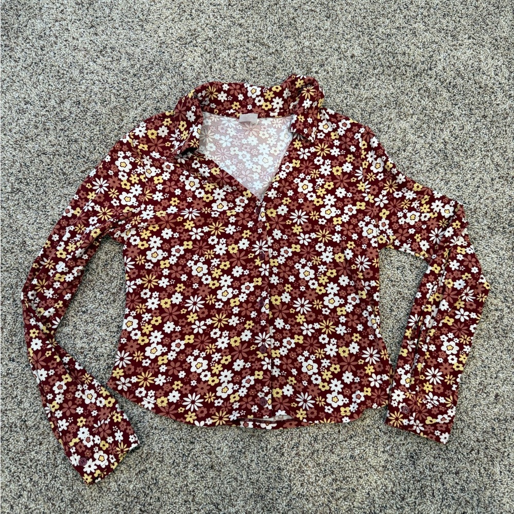 No Boundaries Red Floral Button-Down Shirt